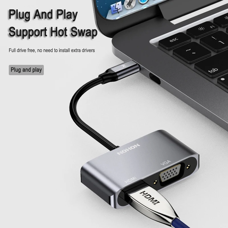 NOHON 2 в 1 USB-C концентратор тип C к HDMI VGA концентратор адаптер для ноутбука MacBook huawei P20 Mate10 Pro samsung S9 Note9 USB-C конвертер