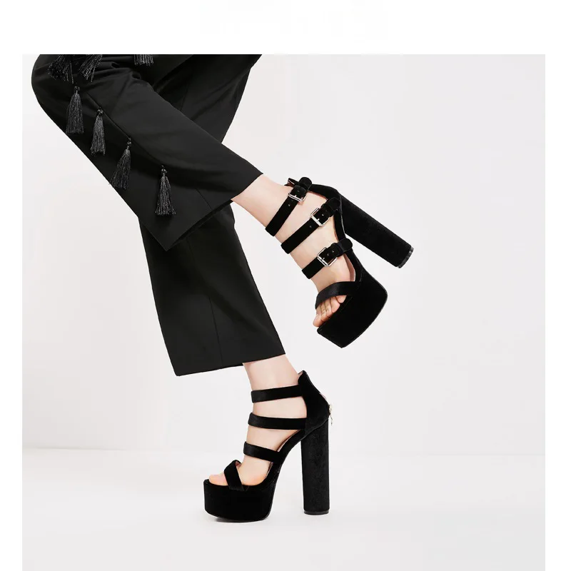 

2018 New Round With Waterproof Platform Buckle Broadband High-heeled T Open Toe Sandals Women's Wedding &Party Shoes