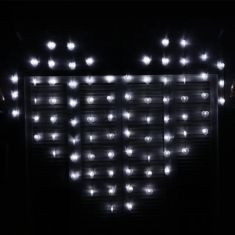 JULELYS 2 * 1.5 78 Bulbs Heart LED Wedding Curtain Lights Gerlyanda Christmas Garland Festoon Room Fairy LED Lights Decoration JULELYS 2 * 1.5 78 Bulbs Heart LED Wedding Curtain Lights Gerlyanda Christmas Garland Festoon Room Fairy LED Lights Decoration