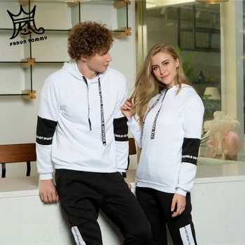 

FRDUN TOMMY 2 Pieces Sets Tracksuit WOMEN Brand Autumn Winter Hooded Sweatshirt Drawstring Pants GIRL Stripe Patchwork Hoodies