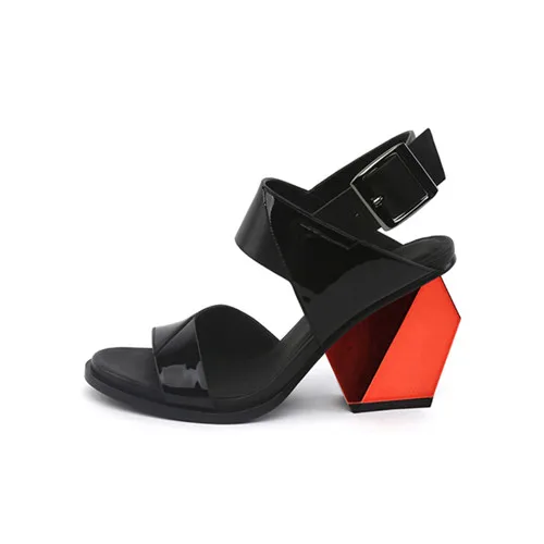 Летние женские босоножки из натуральной кожи; Разноцветные босоножки на необычном каблуке 9 см; женские босоножки на платформе; обувь; HL35 muyisxi - Цвет: black
