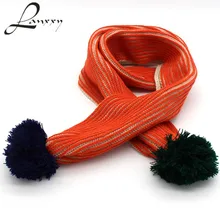 Lanxxy/ модный шарф для девочки, детские зимние длинные шали, милые двухцветные шаровые шарфы с воротником, вязаные шарфы для детей