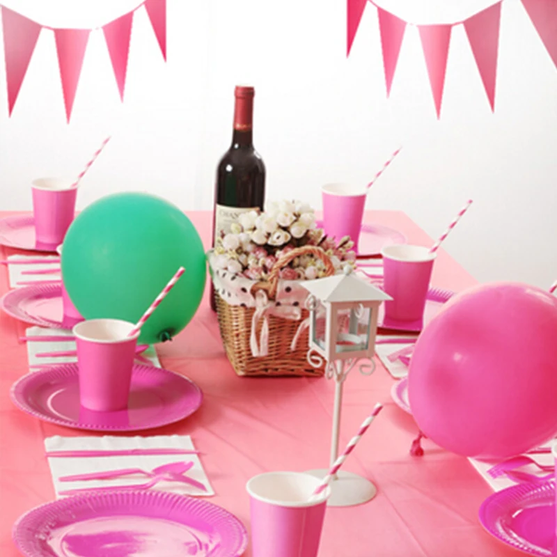 

69pcs for 8 Persons rose red Disposable Party Sets series Children/Adults Birthday Wedding Party tableware Decoration solid