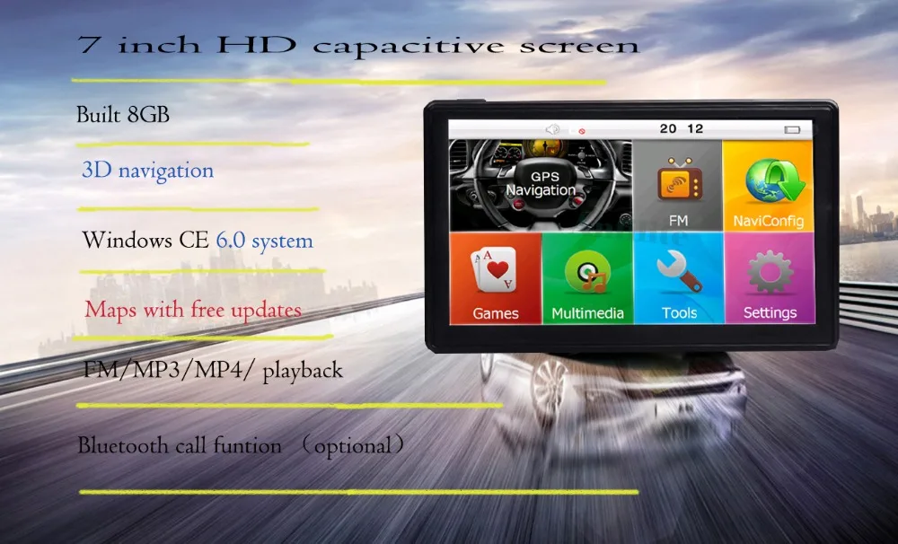 Anfilite 7 дюймов 800x480 Автомобильный Windows Wince CE 6,0 gps навигация Bluetooth AVIN 128M 4GB автомобиль грузовик gps навигатор и солнцезащитный козырек