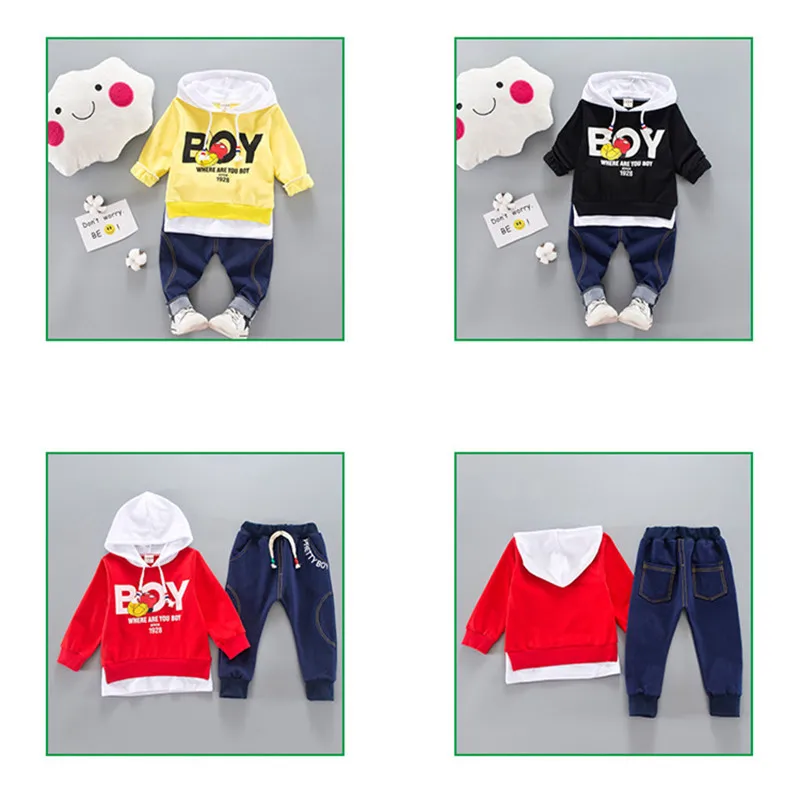 Наборы детской одежды для маленьких мальчиков, хлопковая Спортивная футболка с капюшоном, толстовка+ штаны, Детские повседневные Костюмы для мальчиков