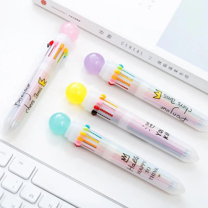 

New Products Hot Colorful Cute Macaron Candy Balls Ten Color Ballpoint Pen Catalog Creative Korea Stationery Color Random