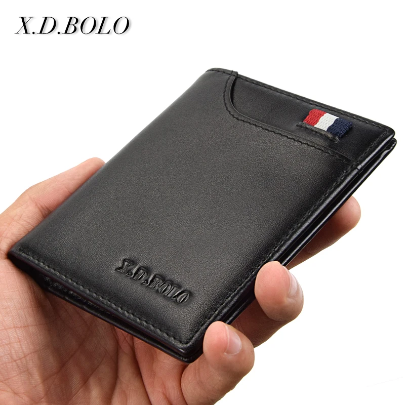 XDBOLO Fashion Genuine Leather Men Small Wallets Thin Mini Male Card Holders Purse Slim Wallet ...