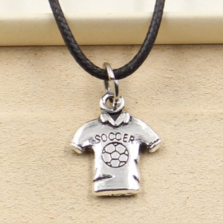 

New Fashion Tibetan Silver Pendant soccer shirts jersey Necklace Choker Charm Black Leather Cord Factory Price Handmade jewelry