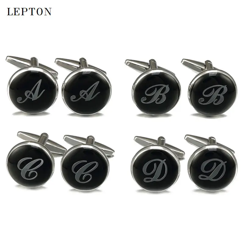 

Hot Sale Real Tie Clip Letters Cufflinks For Mens 30Pairs/Packs Silver Color Round Enamel Letter cuff links shirt cuffs Cufflink