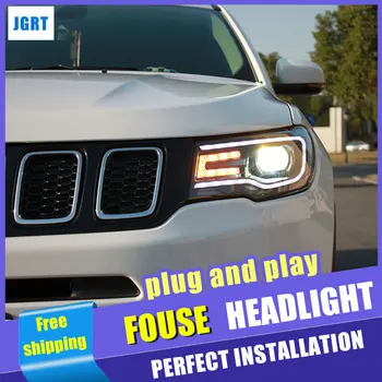 

car styling For Jeep compass headlights assembly 2017-2018 for compass LED xenon H7 with hid kit 2 pcs.