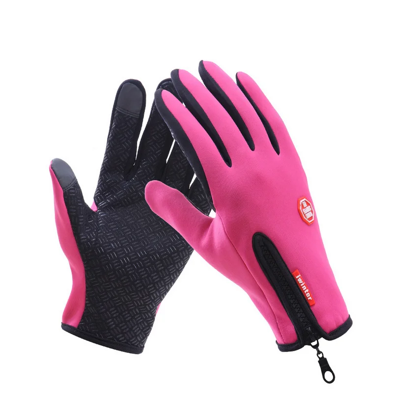 Уличные спортивные водонепроницаемые перчатки с сенсорным экраном Зимние перчатки для катания на лыжах теплые мотоциклетные ветрозащитные перчатки велосипедные аксессуары - Цвет: Pink