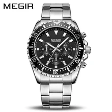 MEGIR – reloj de cuarzo para hombres, de acero inoxidable, cronógrafo militar, masculino