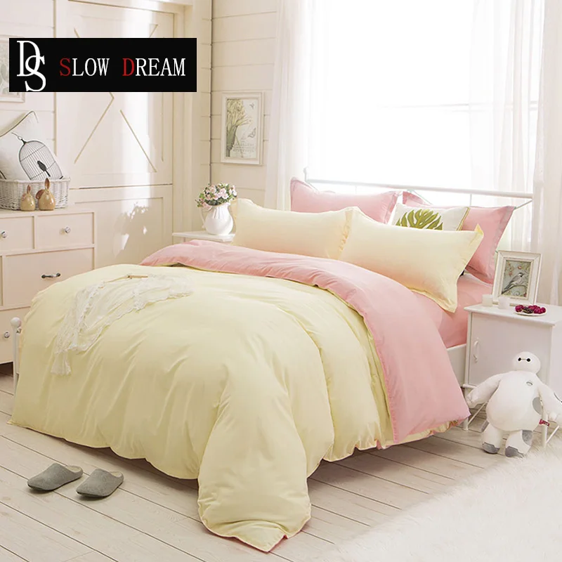 

SLOWDREAM Nordic Bedding Set Linens Color Matching Flat Sheets Bedspread Duvet Cover Adult Queen King Size Double Bed Linen Set