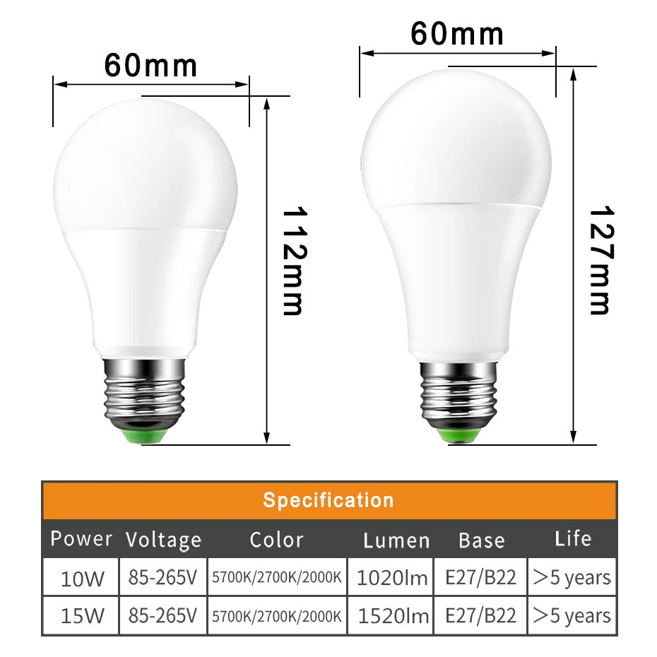 E27 B22 Dusk to Dawn Auto Sensor Light Bulb Sensor Led Lamp Bulb White Orange