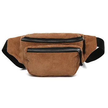 

12PCS / LOT Vintage Corduroy Waist Pack Women Girls Chest Pouch Belt Bags Female Fashion Shoulder Fanny Pack
