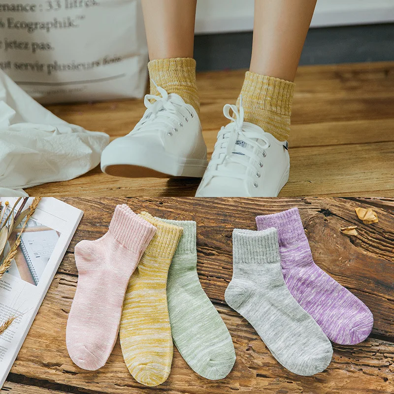 

1 Pairs/Lot Fashion Cotton Slub Yarn Thick Striped Tube Socks Thick Line High Help Women's Socks 5 Styles