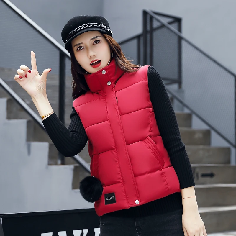 Women Winter Vest 2018 Fashion Winter Solid Vest Short Silm Cotton Down