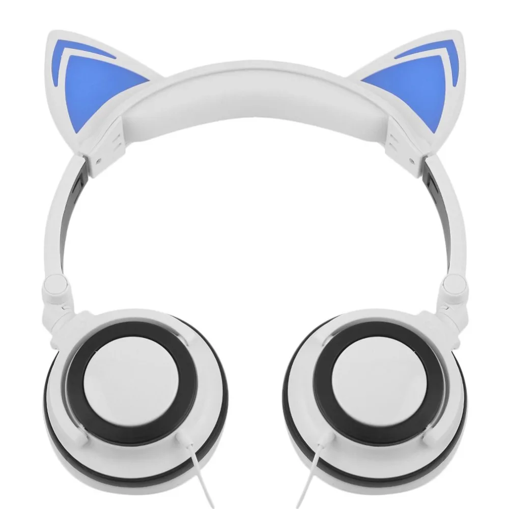 Кошачьи уши складные светящиеся проводные наушники со светодиодный подсветкой игровая гарнитура для ПК ноутбук мобильный телефон