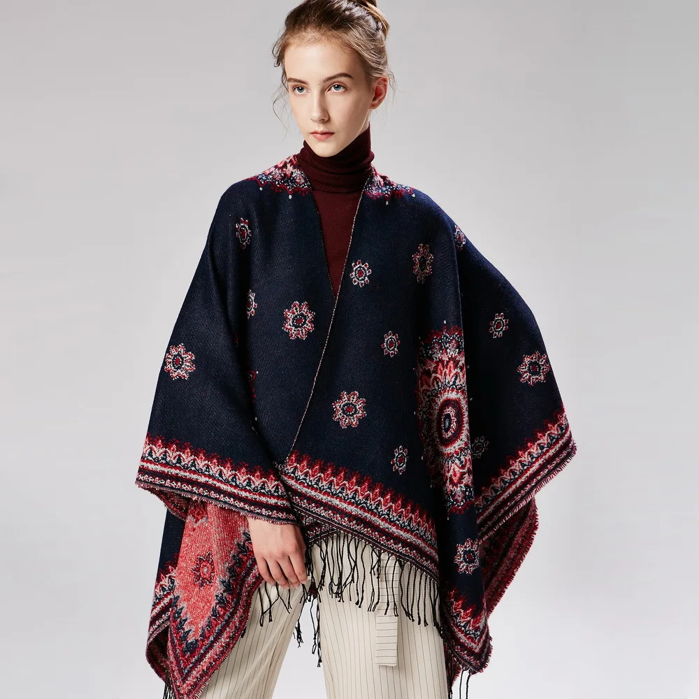 Брендовый кашемировый богемный шарф, женские зимние пончо и накидки, вязаное толстое теплое одеяло, большие размеры, Женское пальто из пашмины
