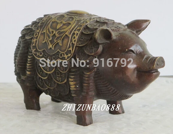 

Wholesale price***chinese china folk Red bronze feng shui money pig symbolize happiness statue