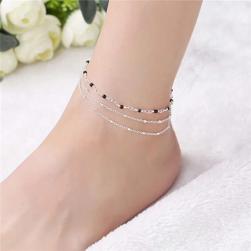 

Summer Beach Ankles Foot Bracelet New Fashion Multilayer Foot Jewelry For Women 925 Sterling Silver Chain Link Anklet KB156