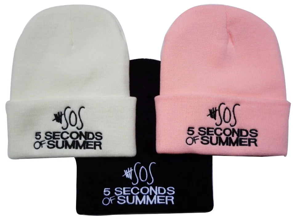 

3 Colors Hot Sale New Autumn & Winter Unisex SOS 5 Seconds of Summer Beanies Street Hip-hop Woolen Knitted Elastic Pompon Hats