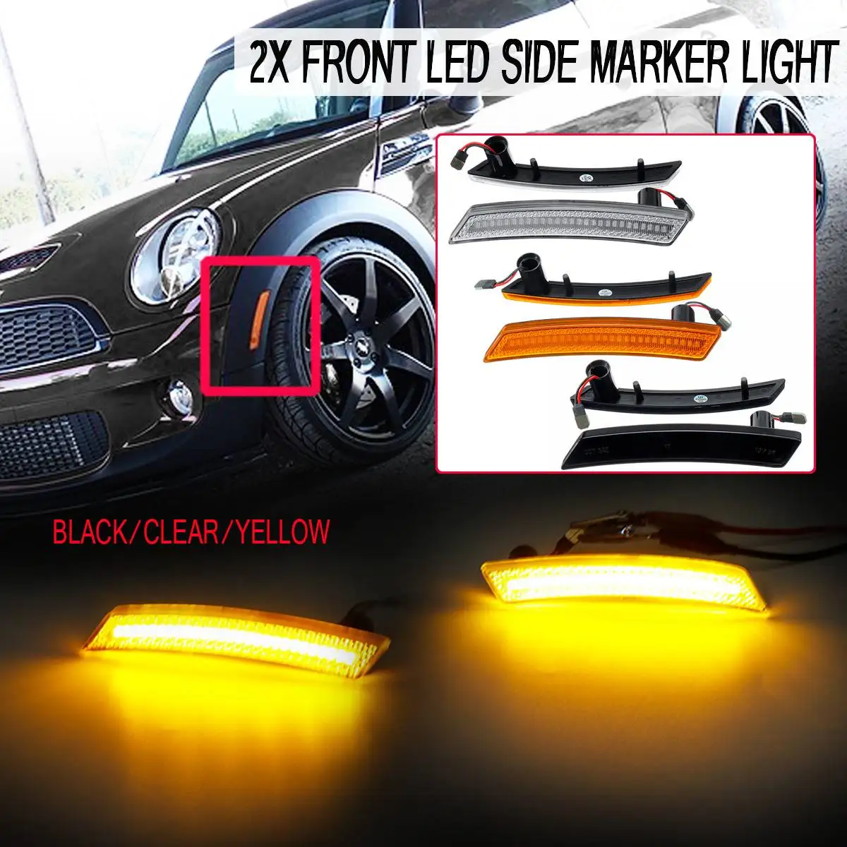 

2pcs Front LED Side Marker Light Side Repeater Lamp Turn Signal Light LED Panel Lamp for Mini Cooper R55 R56 R57 R58 R59 R60 R61