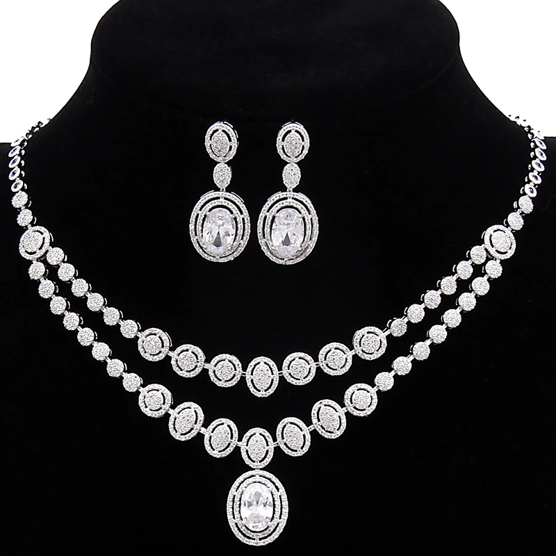 

Elegant Design White Gold Color Two Level Oval Shape CZ European Jewelry Sets For Women WS038