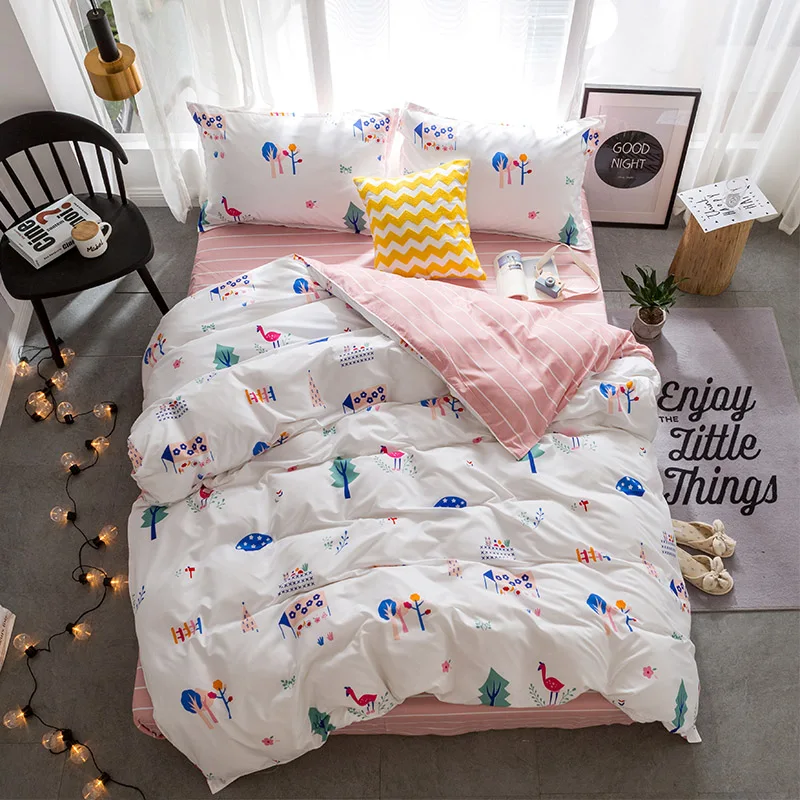 

4PCS of Home Comforter Bedding Sets Duvet Cover Printed Bull Skull Bed Linen Twill Buffalo Plaid Serape Duvet Set Full Size