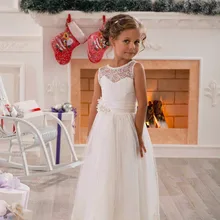 Новинка платье белого цвета/цвета слоновой кости украшенное прозрачным кружевом платье трапециевидной формы с кружевом на шее платье с цветочным узором для девочек красивые детские платья для свадьбы платья для первого причастия