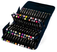 art set Large Capacity Black Folding Marker Pen Canvas art Case Pen Storage Bag Hold 80pcs paint brush bag only random