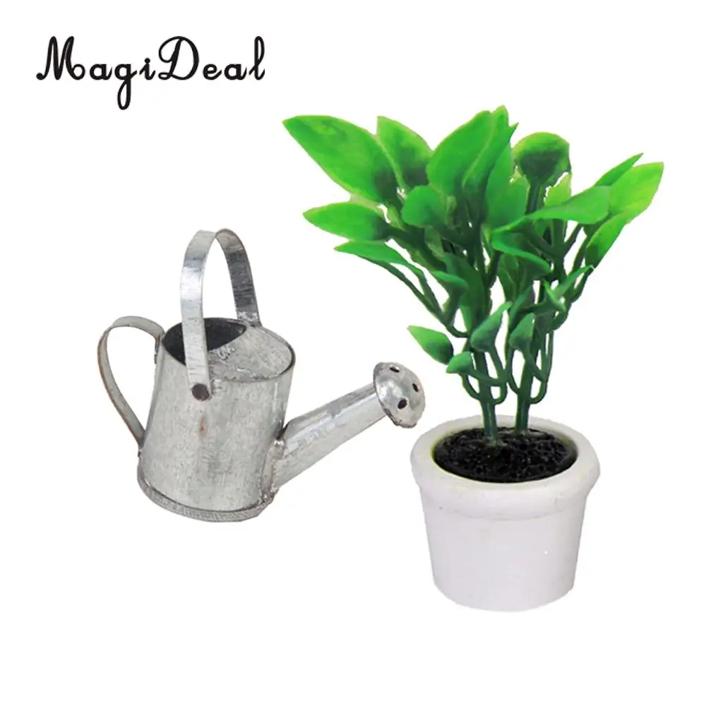 MagiDeal High Sale 1/12 Scale Green Plant in White Pot Dollhouse Miniature for Office Kitchen Garden Acc Children Role Play Game