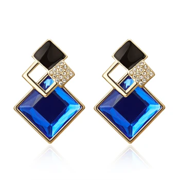 Rinhoo célèbre marque nouvelle mode Brincos bijoux de mariage grande boucle d'oreille bleue cristal carré boucles d'oreilles pour les femmes
