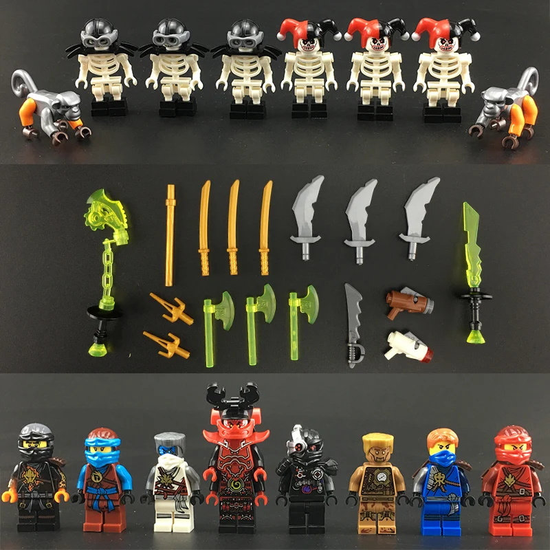 

HOT NinjagoINGlys Figures Bricks Clown skeleton Kai Jay With Weapons Action Toys Figure Blocks Toys for children