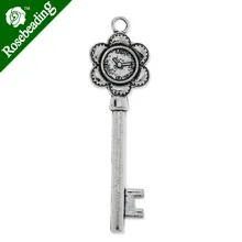 antique silver plated hanging charm with 10mm bezel,wintersweet on key,zinc alloy,modern jewelry charms,sold 20pcs/lot-C4359