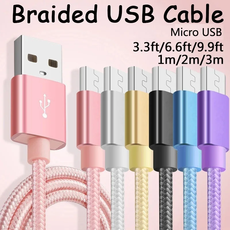 

Micro USB Cable High Speed Nylon Braided Type C Charging Cable For iPhone XS XR 7 8 Samsung S4 S6 S7 S8 Data Sync Cord