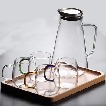 

Household Cold Water Bottle [1 Pot + 4 Cups] Heat Resistant Glass Kettle Resistant High temperature Flower Teapot Juice Pot