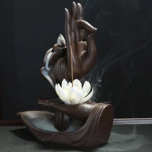 Ладан горелка фиолетовая глина Будда ручная курильница для благовоний горелка лотоса ладан горелка Творческий декор с 10 шт пирамидки благовоний