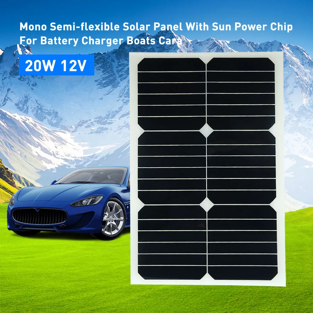 20W 12V Mono Semi-flexible Solarpanel With Sunpower Chip For Battery Charger Boats Cara 20W 12V semi