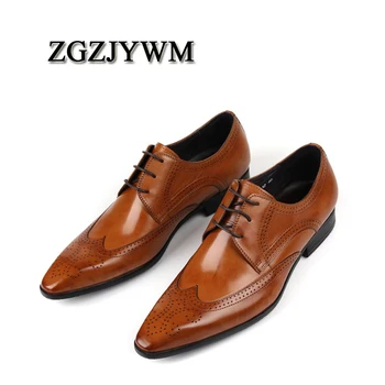 

ZGZJYWM New Breathable Mens Business Lace-Up Black/Red/Brown Pointed Toe Dress Genuine Leather Wedding Oxfords Office Shoes
