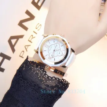 

2016 Fashion Women White ceramic Watches Lady's Luxury Wristwatch Genuine Leather Dress Watch Female Bracelet watch Clocks reloj