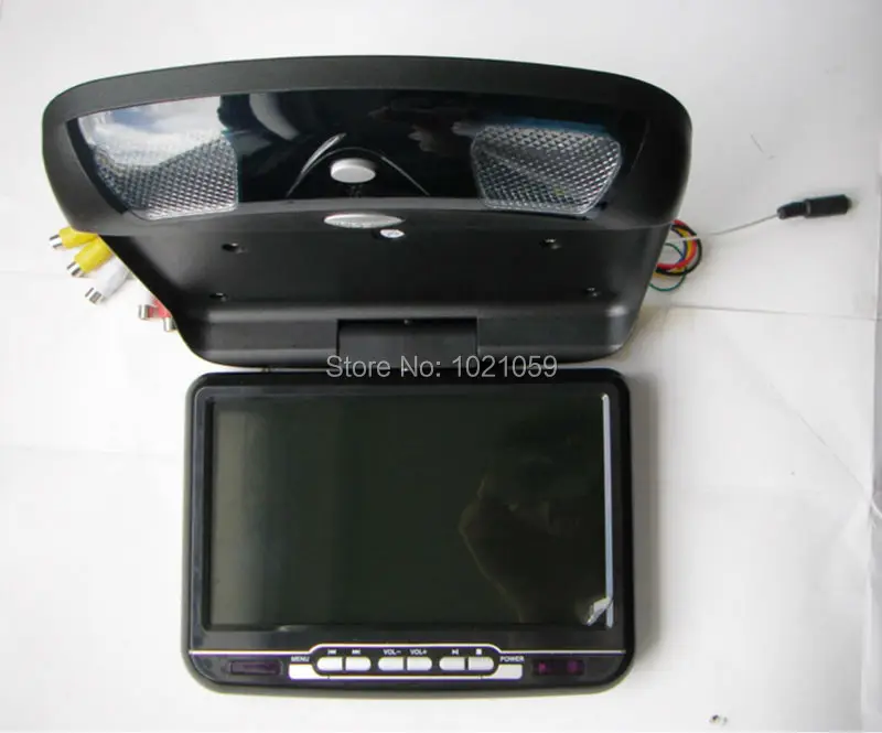 Cheap Free shipping 9inch car roof  dvd player with USB/SD/IR/FM/wireless game 180 degree rotatable screen built in speakers 1