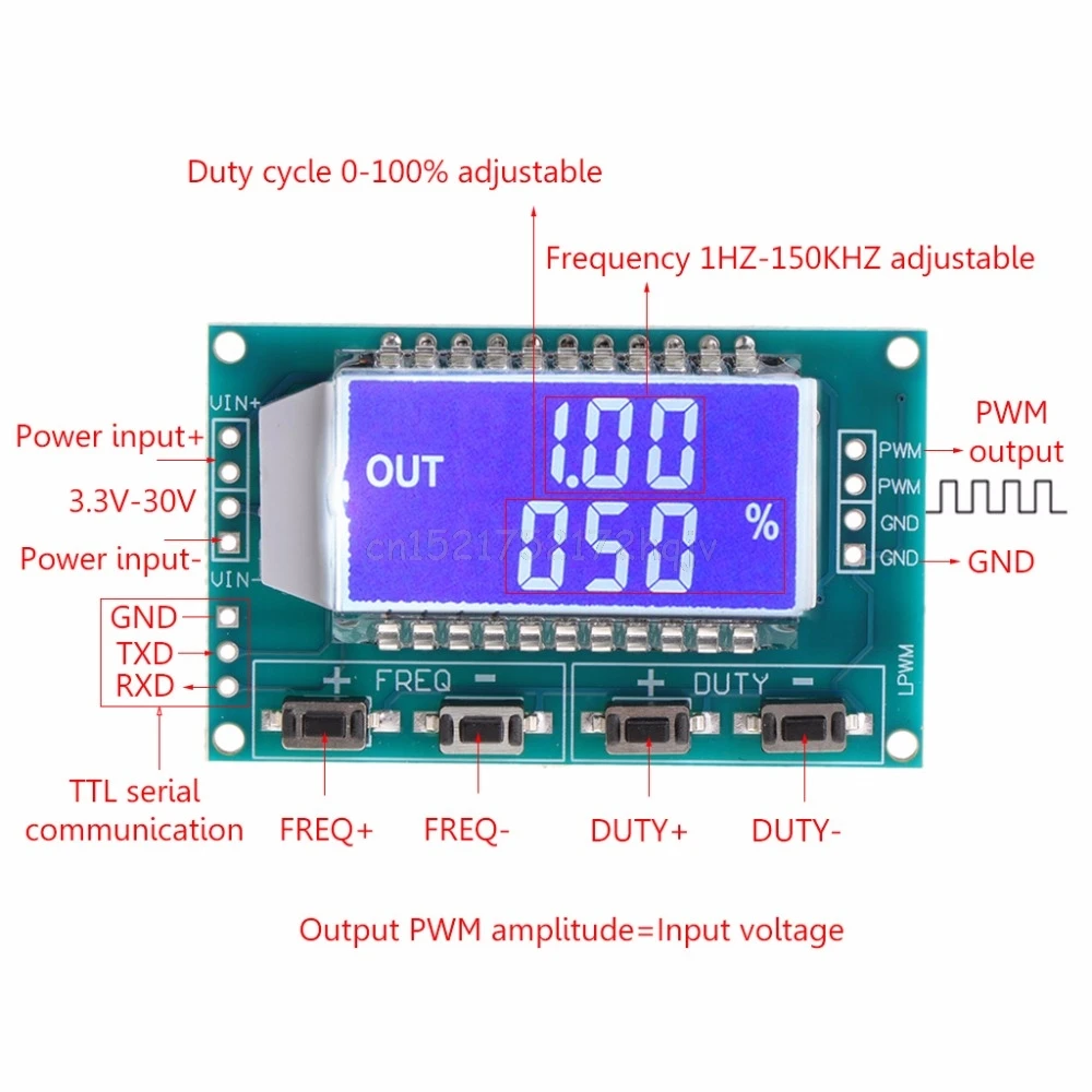 

PWM Pulse Frequency Duty Cycle Adjustable Module Signal Generator LCD Display S28 dropship