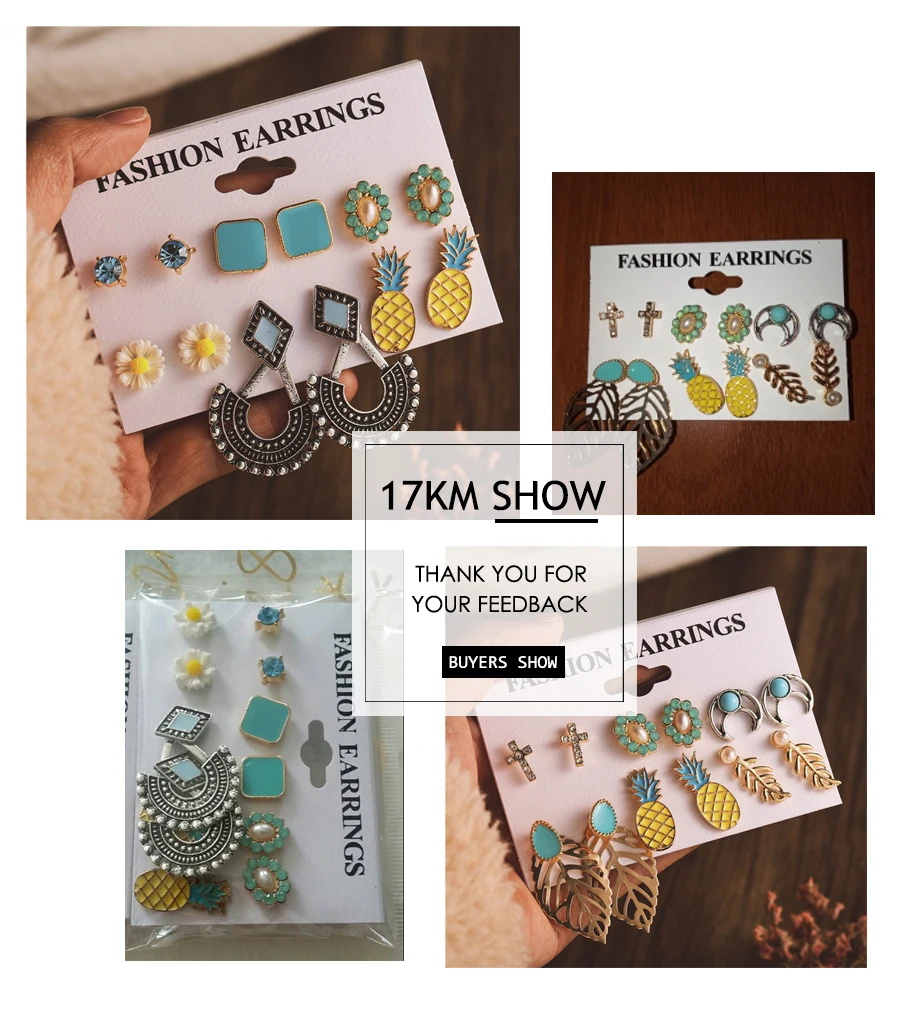 2019 Bohemian Pineapple Flower Stud Earrings Set For Women Vintage Stone Leaf Earrings Female Fashion Brincos Jewelry Wholesale