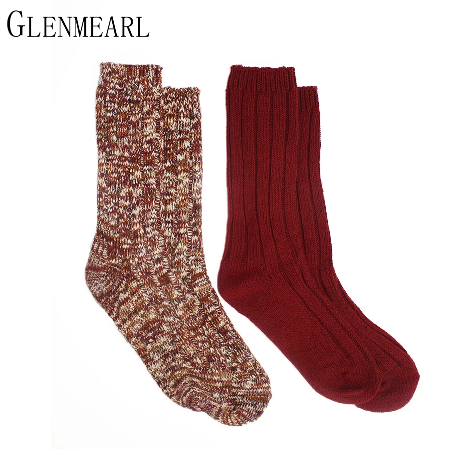 Хлопковые женские носки толстые теплые Coolmax осень-зима Модные трикотажные классические компрессионные брендовые Чулочные изделия женские ботинки носки 2PK