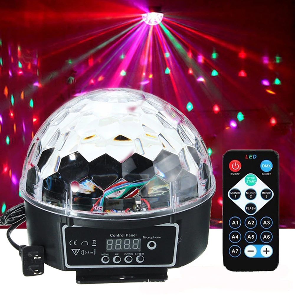 DMX512 RGB قسط الصوت التحكم المرحلة ضوء LED 27 W 9 المصابيح RGB ماجيك كريستال مصباح كروي ليد لحمامات السباحة ديسكو ضوء الليزر الزفاف المنزل حزب عالج با...