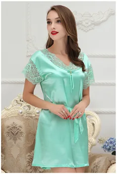 

Women Nightgowns Sleepshirts 2017 Women Summer Style Nightdress Robe Faux Silk Bathrobe Sleepwear Faux Satin Nightgown