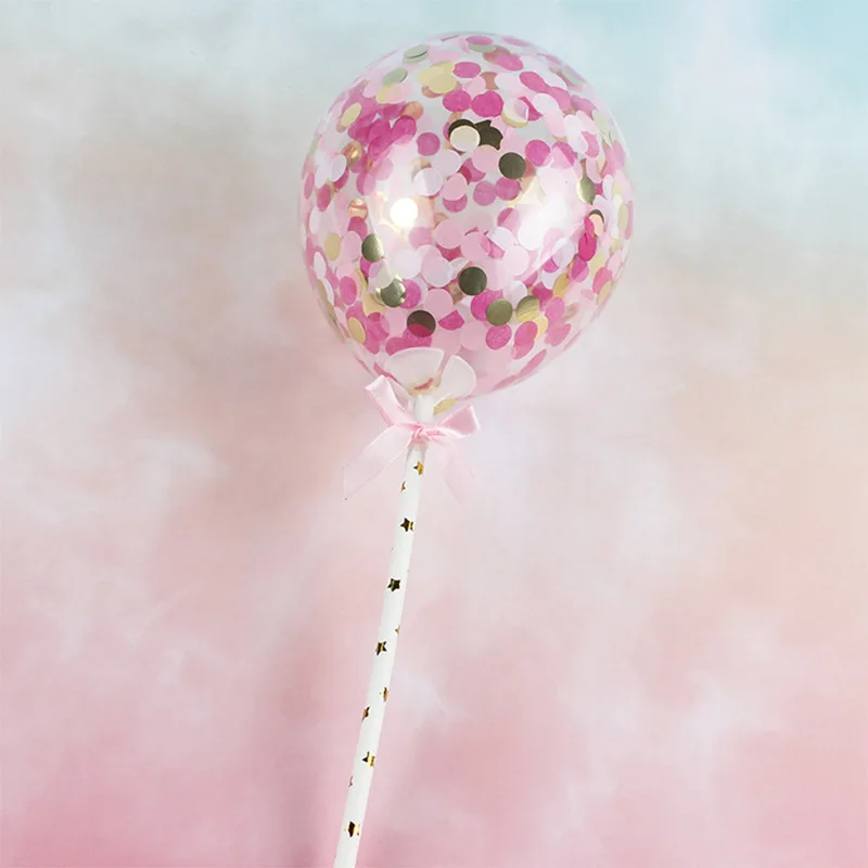 5 дюймов, украшение для торта с воздушным шаром, с бумажной соломенной лентой, на стол, для вечеринки в честь Дня рождения, свадьбы - Цвет: Ball Pink