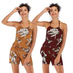 Новое поступление для женщин комплект шифон Топы Корректирующие + брюки для девочек Цветочная повязка летняя одежда conjuntos femeninos moda mujer 2019