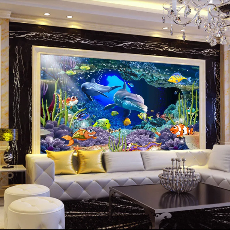 

3D space mural wallpaper cartoon underwater world non-woven high definition display wall paper for kids bedroom household decor